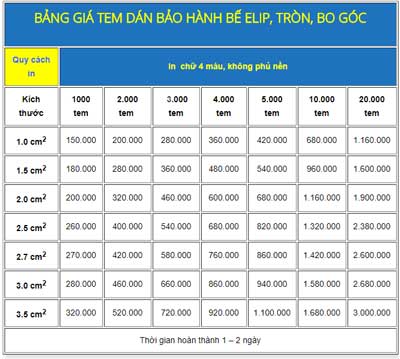 in tem bảo hành giá rẻ tại bình phước