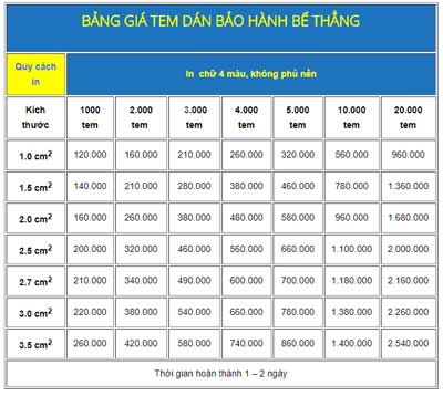 in tem bảo hành giá rẻ tại bình phước